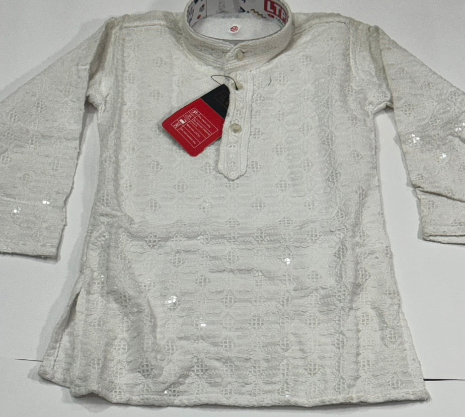 Premium Chickenkari Kurta Pajama Set for Boys – White | Wedding & Festive