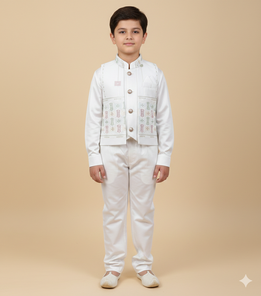Boys three piece party wear Indo Western set cream 6-8 years