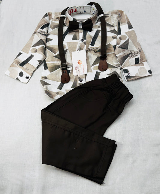 Boys Shirt & Pant Set with Cap & Galax – Brown | Partywear