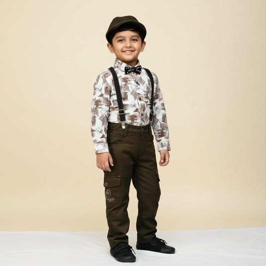 Boys Shirt & Pant Set with Cap & Galax – Brown | Partywear